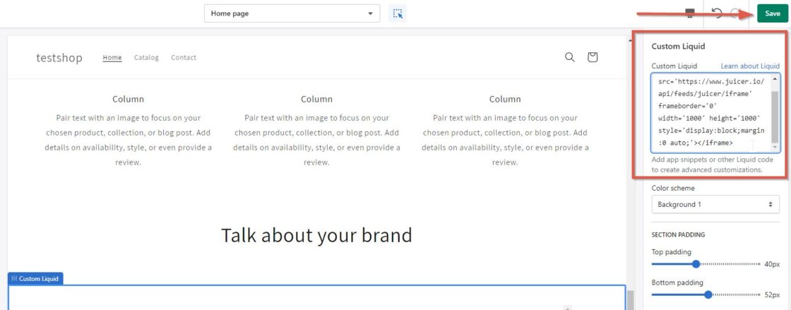 Add social media feed on Shopify step 9